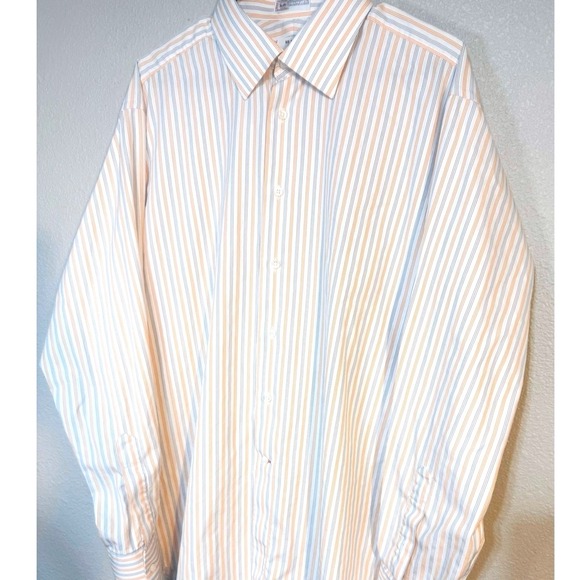 Ike Behar Mens Dress Shirt XXL 2XL White Blue Striped Collard Saks Fifth Avenue - Picture 2 of 5